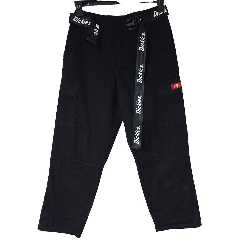 Dickies Girl Black Cargo Pants with Logo Belt Size 3 100% Cotton